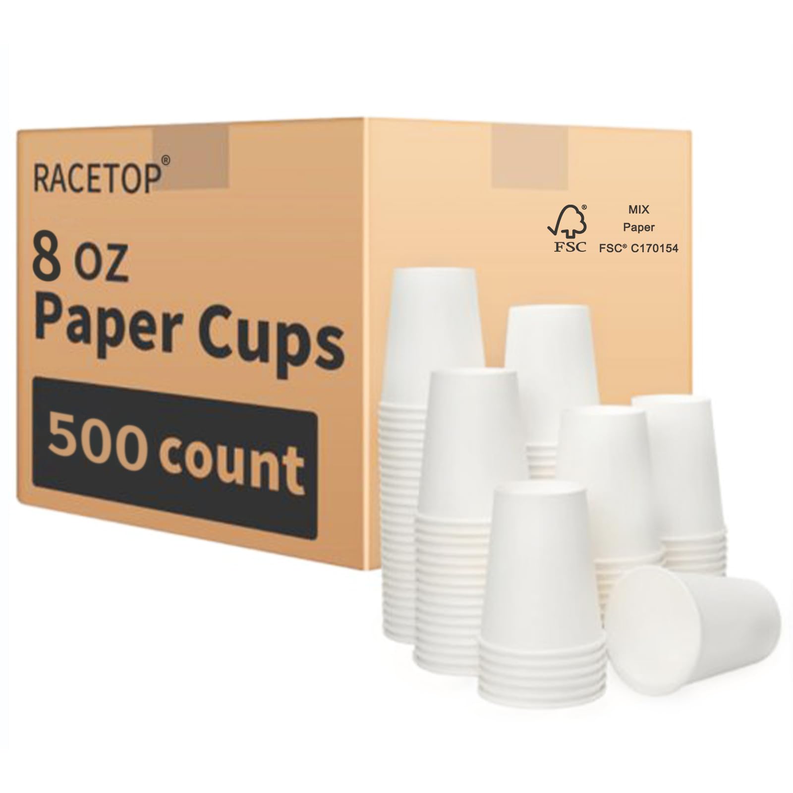 Photo 1 of RACETOP 8 oz Disposable Coffee Cups [500 pack], Hot Coffee Cups 8 oz, Ideal for Office, Home, Party(500 pack)