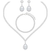 chaoyite Elegant Silver Crystal Wedding Necklace Earrings Bracelet Jewelry Set for Women Brides Bridesmaids Prom Party Costume Accessory Bridal Jewelry