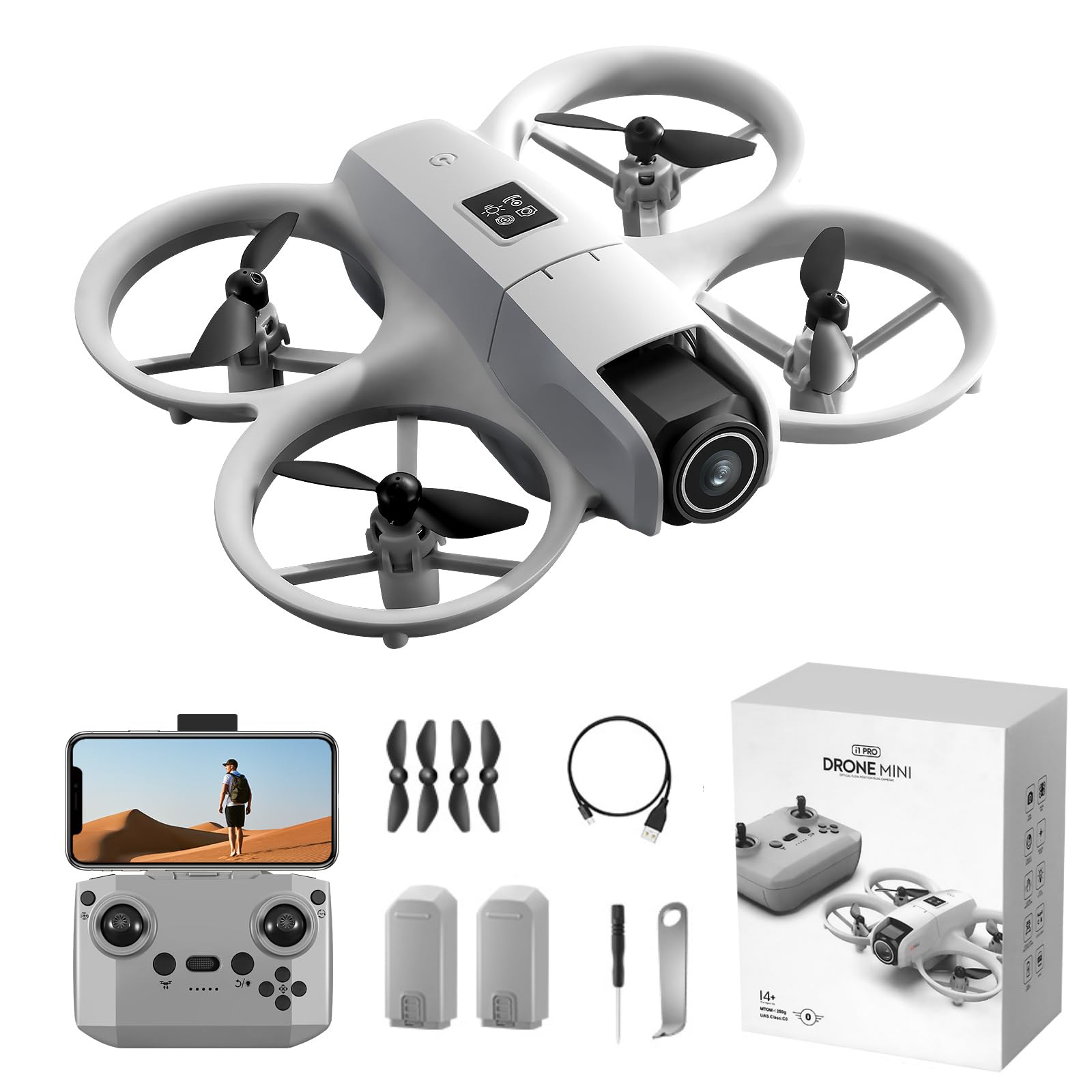 Photo 1 of Drone with HD Camera for Adults, 360° Rolling Intelligent Obstacle Avoidance One-Key Takeoff/Landing, Headless Mode 2 Batteries Remote Control Drone Portable Mini Aircraft Gifts for Beginners Teens