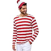 Wildarms Red Striped Shirt & Hat Costume Set - Halloween Wally Costumes, Christmas, Carnival Party Outfit & Theme Parties