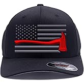 Thin Red Line Firefighter Axe USA Flag hat. Embroidered 6277 Flex Fitted Wooly Combed hat
