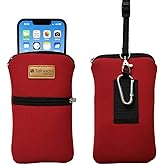 Tainada Men Women Phone Neoprene Shockproof Zipper Sleeve Case Bag Pouch with Carabiner, Neck Lanyard, Belt Loop Holster for iPhone 16/15 Pro Max, 16/15 Plus, 16e ; Samsung S25+, S24, Z Fold7, 6 (Red)