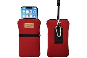 Tainada Men Women Phone Neoprene Shockproof Zipper Sleeve Case Bag Pouch with Carabiner, Neck Lanyard, Belt Loop Holster for iPhone 16/15 Pro Max, 16/15 Plus, 16e ; Samsung S25+, S24, Z Fold7, 6 (Red)