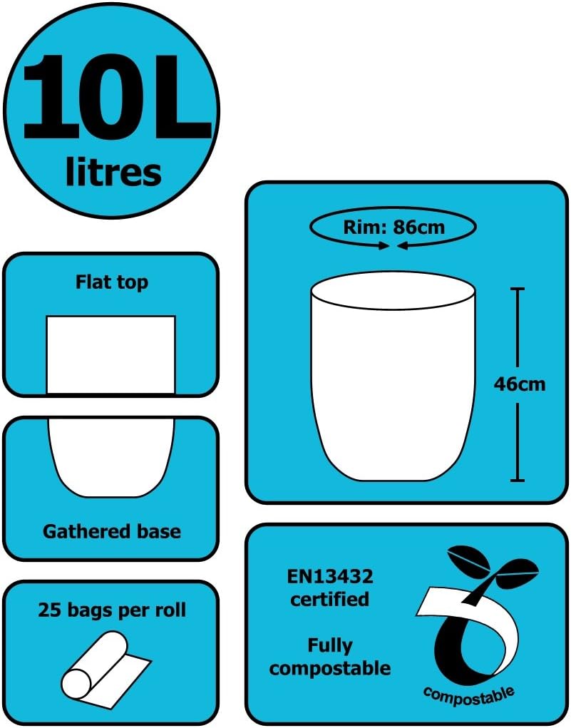 10 Litre x 200 All-Green Compostable Bags - Kitchen Food Waste Caddy Liners - EN 13432-10L Bin Bags with Composting Guide - Image 3