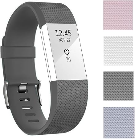 Correa de repuesto de silicona para Fitbit Charge 2 con hebilla de acero inoxidable quirúrgico, resistente a agua y sudor, fácil limpieza