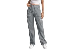 LEPUNUO Cargo Pants Women High Waisted Wide Leg Casual Pants Baggy Stretchy Trousers Y2K Streetwear with 6 Pockets