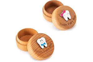 Malihome Tooth Fairy Box for Girls and Boys Wooden Cute Tooth Box with 3D Tooth, Lost Teeth Storage for Kids, Dropped Tooth Keepsake Box Gift (Pink and Blue)