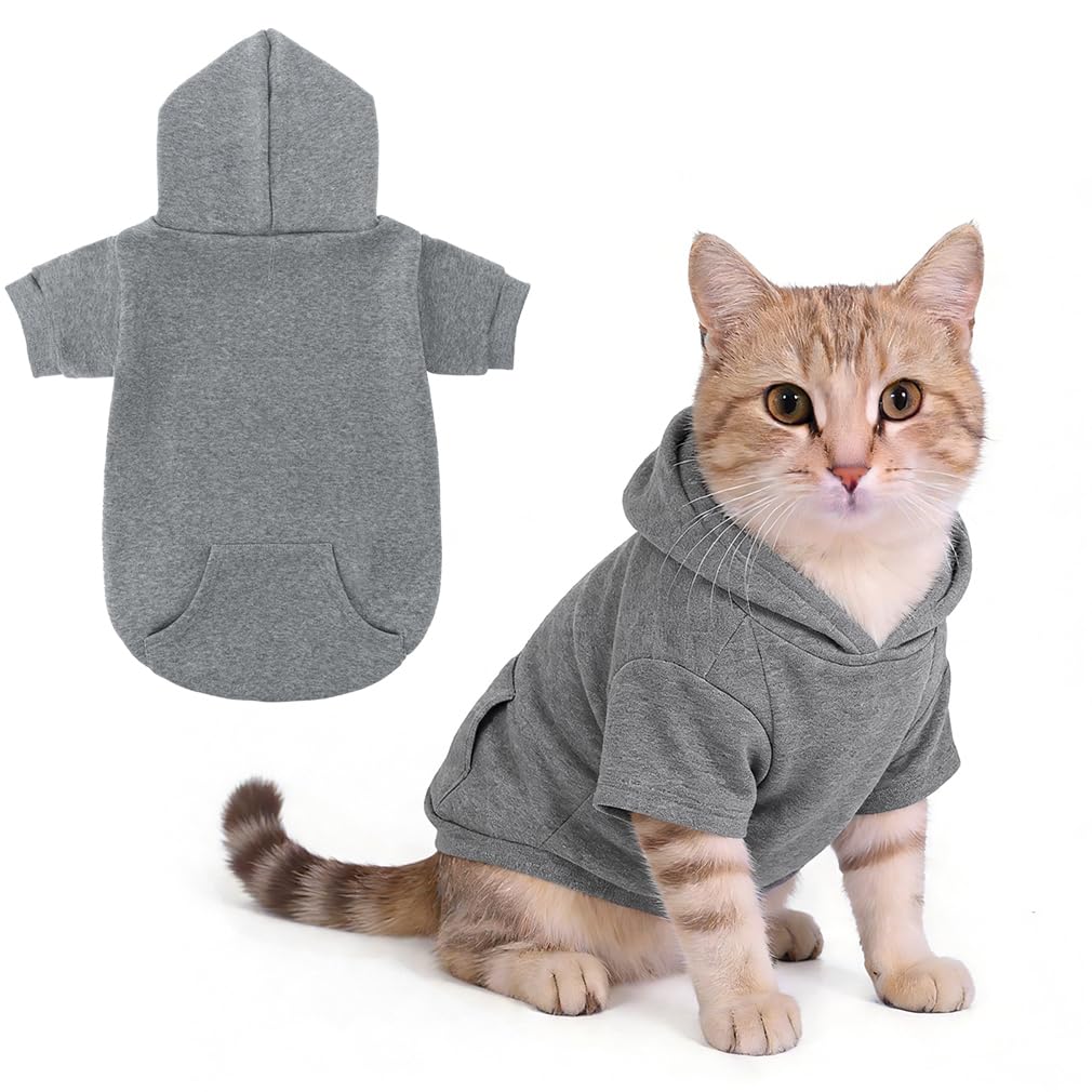 KOOLTAIL Dog Hoodie for Small Medium Dogs Cats, Soft and Warm Pet Sweater with Leash Hole and Pocket Boy Girl, Puppy Fall Winter Jacket Clothes, French Pitbull Cold Weather Coat Sweatshirt, Grey XS