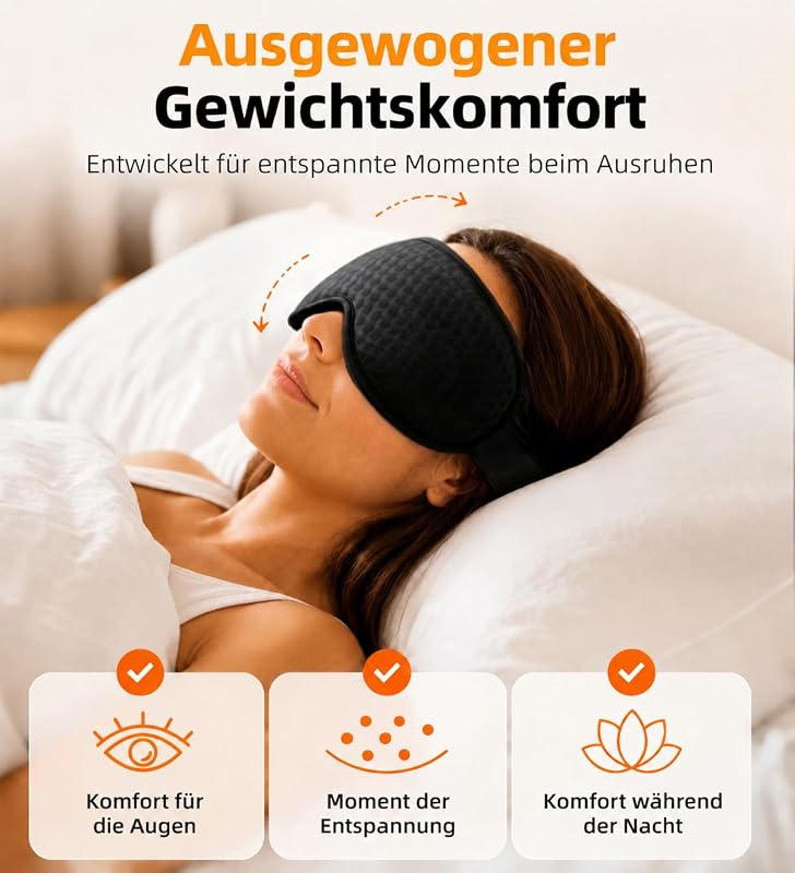 3D Schlafmaske mit Gewicht für Frauen & Herren, Lichtblockierend, Schwarz