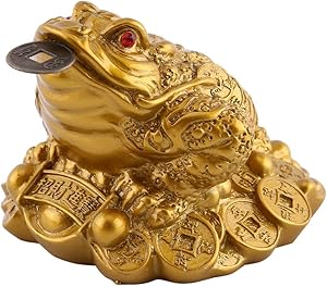 Gold Brass Feng Shui Money Frog Chinese Feng Shui Wealth Lucky Money Frog Coin Toad for Home Office Decoration Good Lucky Gift(6.5 x 6 x 5cm)