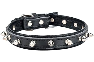 Aolove Spiked Studded Padded Leather Pet Collars for Cats Puppy Small Medium Large Dogs (10.5"-13" Neck * 0.6" Wide, Black Spiked)