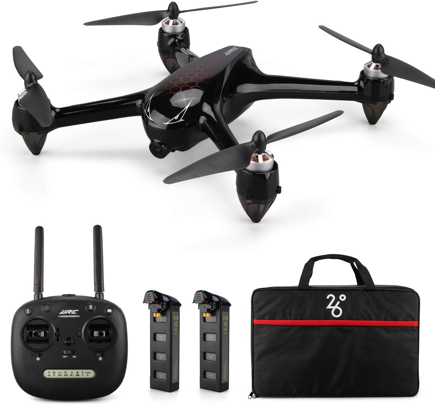 INKPOT JJRC JJPRO X8 GPS Drone with Wide Angle 1080P HD Camera Quadcopter Point of Interest Flight, One Key Return to Home, Brushless Motor, 18+18Minutes Flight, Handbag Attached