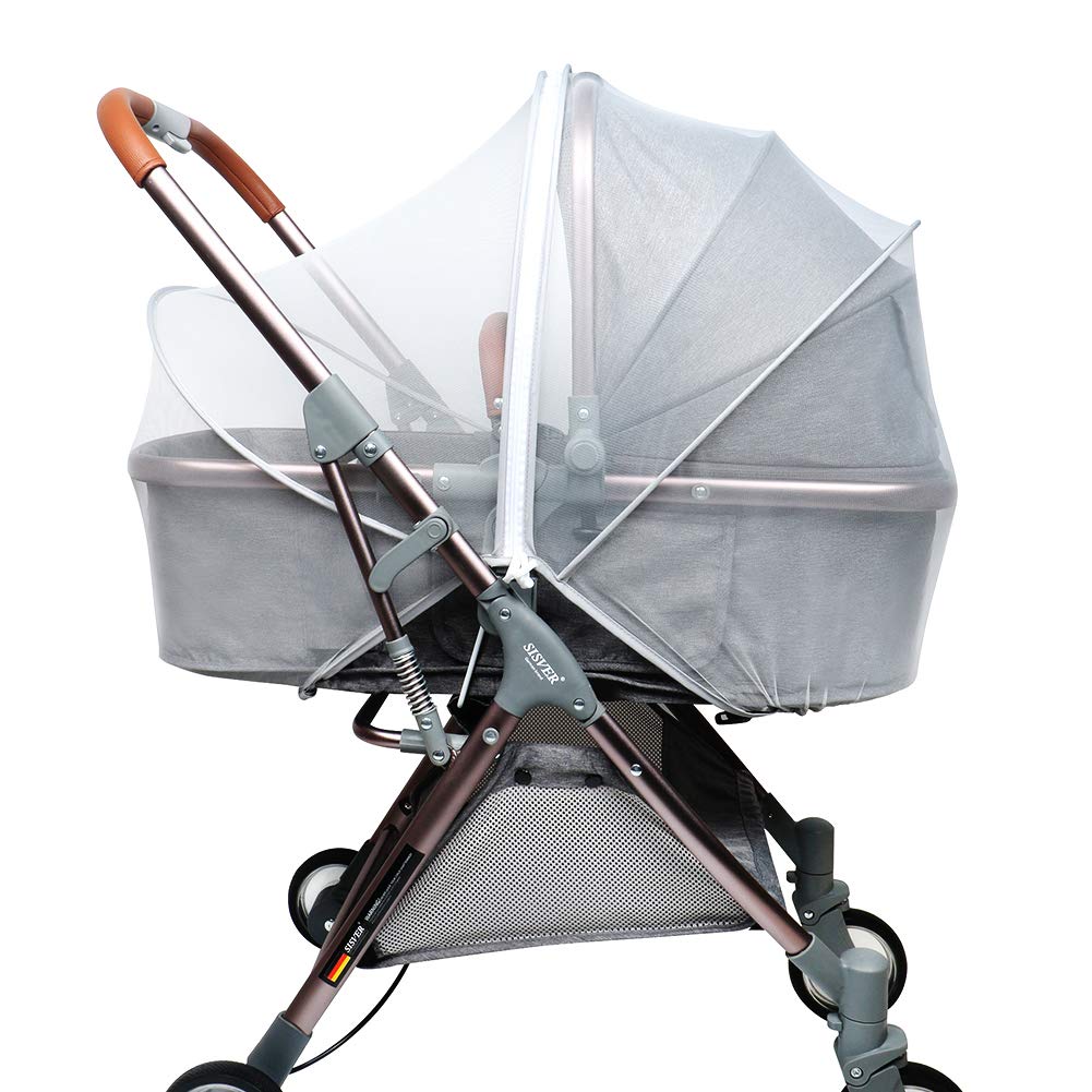 Fengzio Universal Insektenschutz für Kinderwagen &amp; Buggy Moskitonetz für Kinderwagen mit 3D-Unterstützung und Zweiwege-Reißverschluss - Weiß