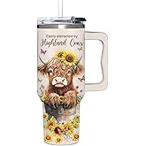 Highland Cow Gifts For Women, Teen Girls, and Her - Cute Highland Cow Mothers Day, Birthday, Christmas, Valentines, Cowgirls Gifts for Women - Tumbler 40oz with Handle, Lid and Straw with Cow Print