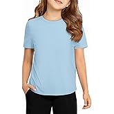 Haloumoning Girls Athletic Shirts Short Sleeve Dry Fit T-Shirt Kids Summer Curved Hem Tee Tops 5-14 Years