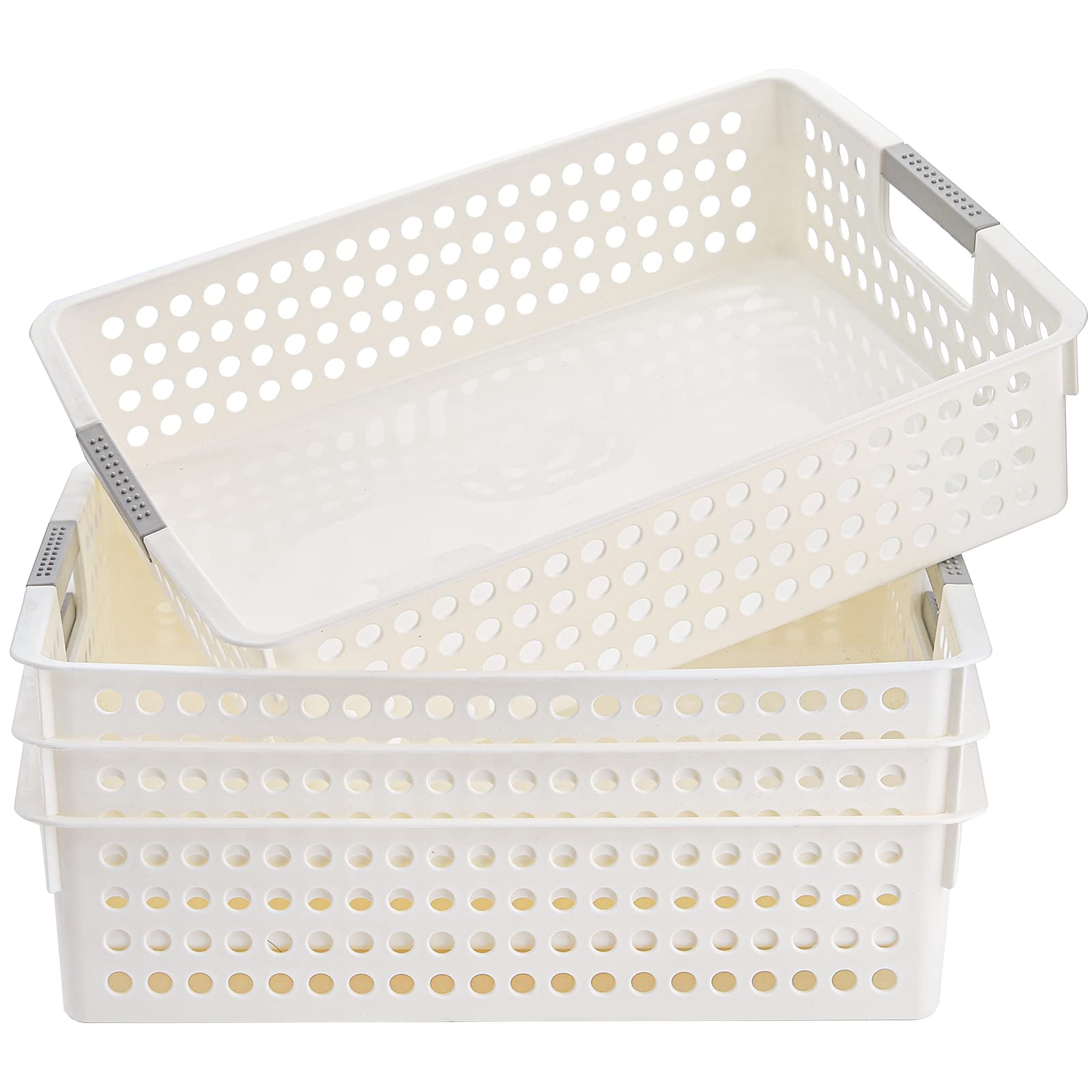 Photo 1 of Bekith 4 Pack Plastic Storage Tray Basket, A4 Paper Organizer Classroom Office School File Holder, 14 Inches x 10 3.4 Inches, White