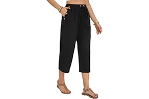 SHOLOW Women Linen Capri Pants Casual Cargo Pants Cotton Linen Lounge Beach Summer Trousers with Pockets