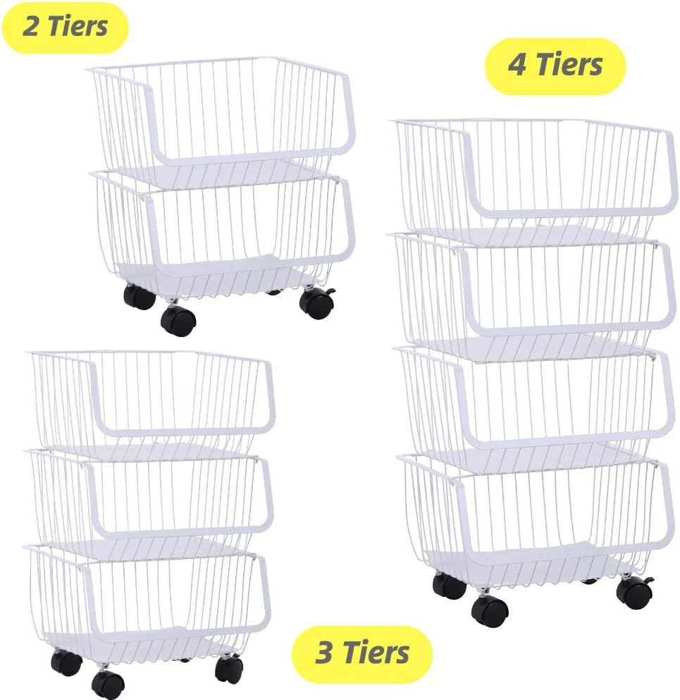 GOLDFAN 4 Tiers Fruit Baskets Fruit and Veg Storage Racks Stacking Stainless Steel Storage Rack