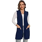 Moss Rose Long Vest for Women Sleeveless Cardigans Ribbed Knit Outwear with Belt and Pockets
