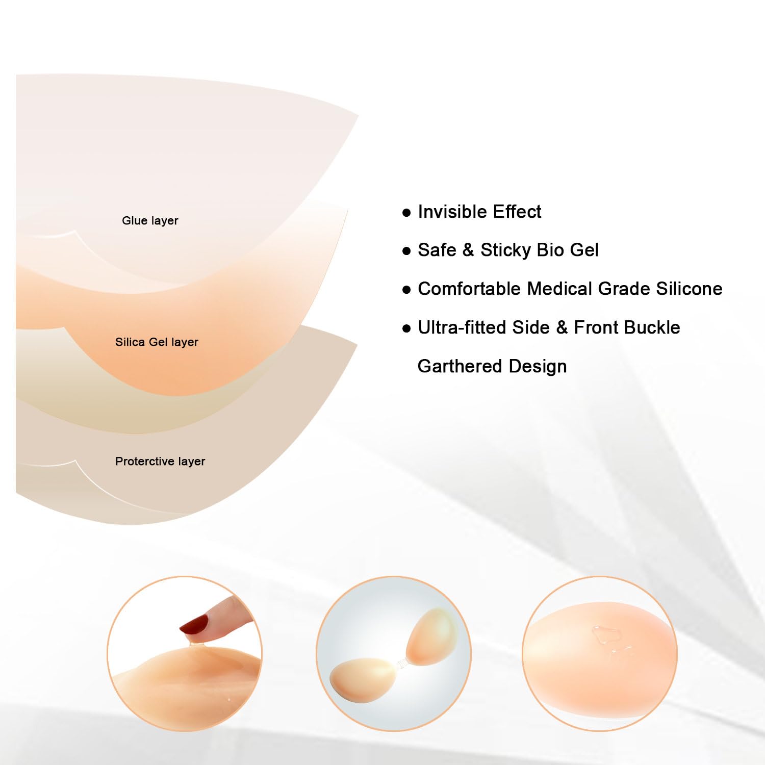 NONIO Adhesive Bra Strapless Sticky Invisible Push up Reusable Silicone The Best Off Backless Viscous for Women