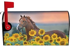 GIANLAIMA Sunflower Field Horse Mailbox Magnetic Post Mailbox Cover Garden Decor Outdoor Large 25.5" X 21"