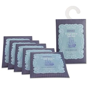 Awinro Ocean Scented Sachets, Lovely Fresh Fragrance Bags, Naturally and Long-Lasting Scent Packets with Hanger (6 Big Packs)