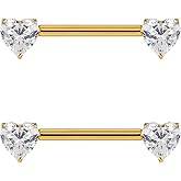 FINE4U ASTM F136 Titanium Threadless Heart Nipple Piercing Jewelry Titanium 14G 12mm 14mm