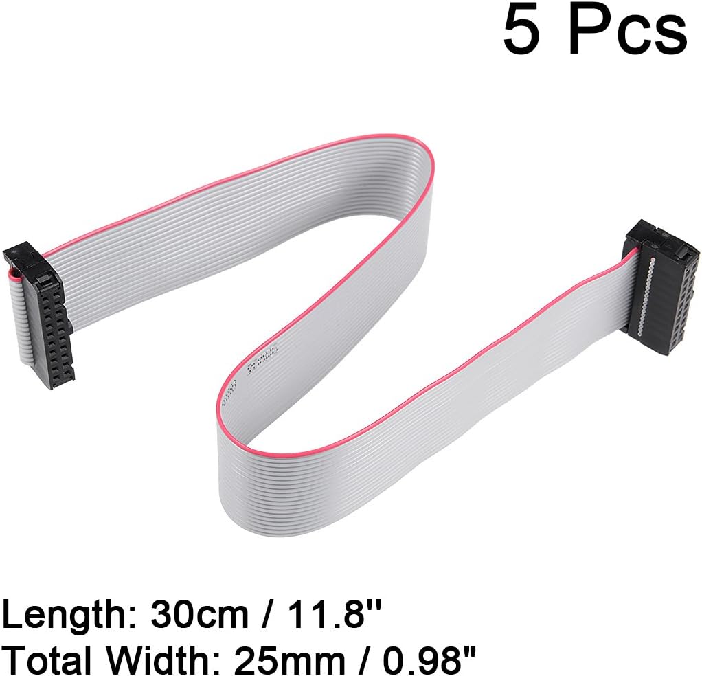 sourcing map IDC 20 Pins Connector Flat Ribbon Cable Female Connector Length 30cm 2.54mm Pitch,5pcs, Red, 25mm / 0.98-inch - Image 3
