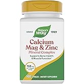 Nature's Way Calcium Magnesium & Zinc Mineral Complex, Supports Bone Health & Muscle Function*, Immune Support*, 765 mg per 3-capsule serving, Gluten free, 100 Capsules (Packaging May Vary)