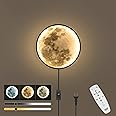 Skylumate QIYIMEILUX Dimmable Moon Wall Sconce Plug in Modern LED Wall Light with Remote Control 9.5inch 15W Black Wall Lamp Indoor Wall Mounted Lighting Ceiling Light Fixture for Living Room Bedroom