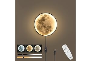 Skylumate QIYIMEILUX Dimmable Moon Wall Sconce Plug in Modern LED Wall Light with Remote Control 9.5inch 15W Black Wall Lamp Indoor Wall Mounted Lighting Ceiling Light Fixture for Living Room Bedroom
