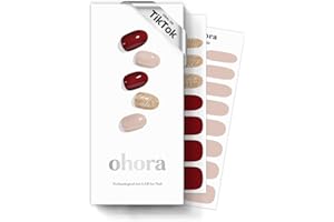 ohora Semi Cured Gel Nail Strips (N Rosewood) - Red, Solid, Works with Any UV/LED Lamps, Salon-Quality, Long Lasting, Easy to Apply & Remove - Includes 2 Prep Pads, Nail File & Wooden Stick