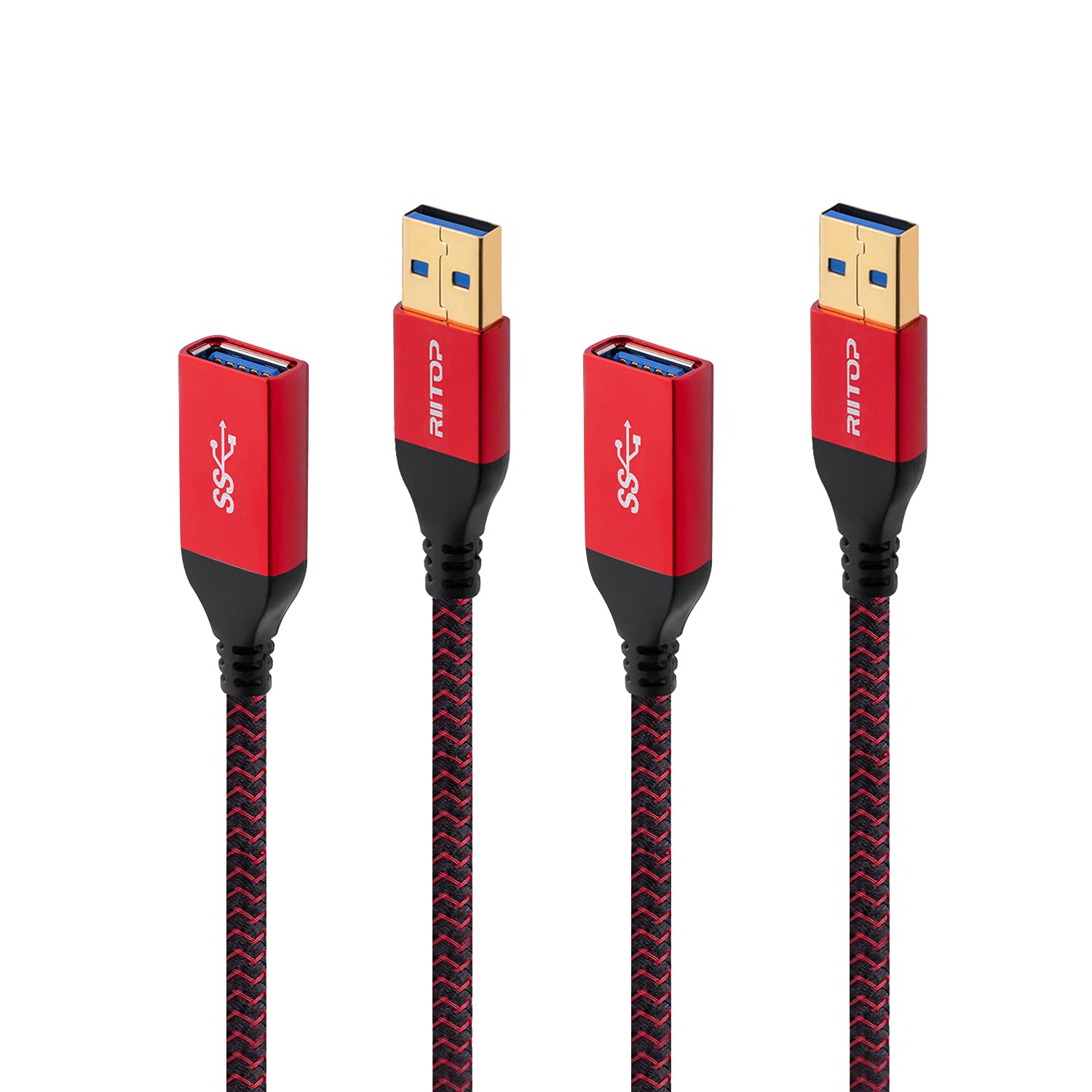 USB 3.0 Extension Lead Cable 5Gbps 6.6FT [2Pack], RIITOP USB 3.0 Type-A Male to Female Extender Lead Braided Cord 5Gbps Compatible with Keyboard, Camera, USB Disk, Printer, Scanner, Card Reader