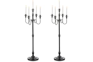 Candeldo Floor Candelabra Candle Holder: 48 Inches Black Candelabras Set of 2 Halloween Decor 5 Arm Tall Dinning Tables Centerpieces Modern Candles Stand Fireplace Decoration