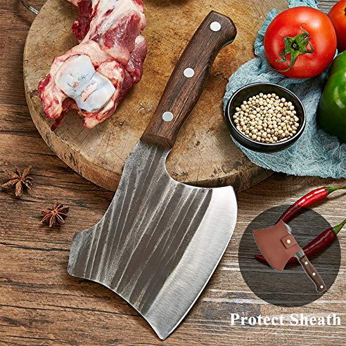 Meat Cleaver Heavy Duty Bone Cutting Knife with Sheath Carbon Steel