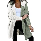 Astylish Women 2026 Fall Outfits Open Front Long Sleeve Hooded Knit Cardigan Sweaters Color Block Outwear Coats
