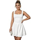 winkbay Women's Plus Size Ruched Dress Summer Layered Ruffle Square Neck A Line Mini Party Going Out Dresses