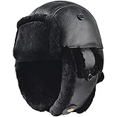 Harssidanzar Aviator Hat for Men Women Genuine Sheepskin Shearling Leather Winter Warm Trapper Hat CU603US