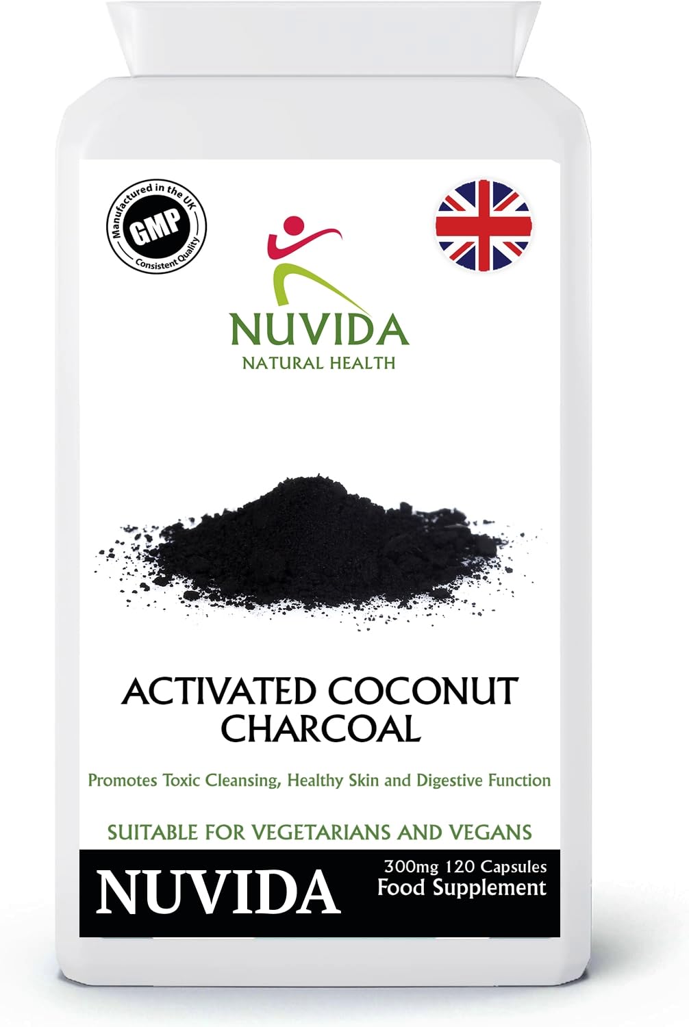 Nuvida Activated Charcoal Capsules 120 Charcoal Capsules - Supports Relief of Trapped Wind - Flatulence - Indigestion - Sustainable Charcoal Supplement - Vegan and Vegetarian Friendly