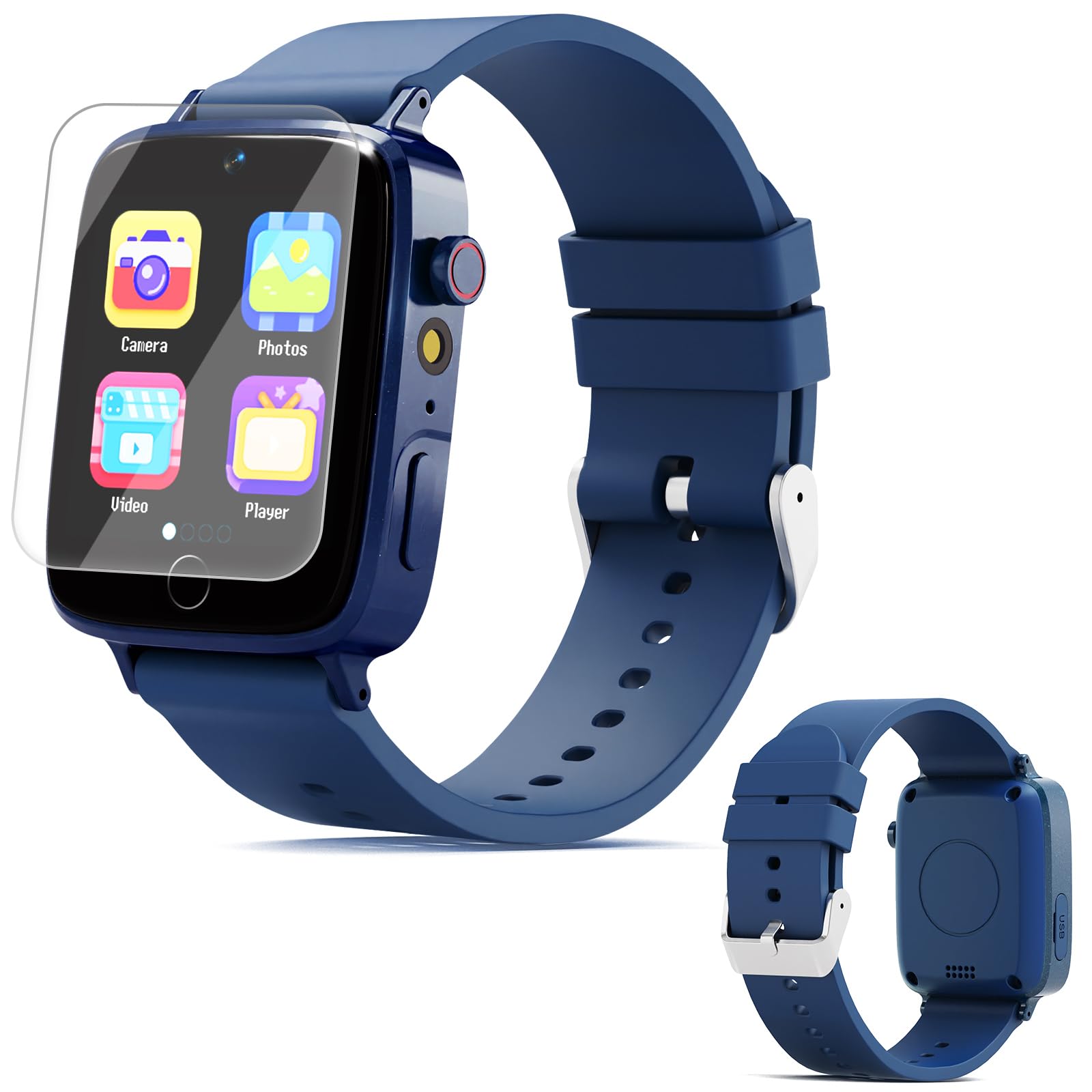 Photo 1 of ***SCREEN HAS A DECENT SIZE CRACK ONE 1 SIDE/ POSSIBLY MISSING CHARGER*** Smart Watch for Kids with 26 Puzzle Games, HD Touch Screen Kids Watch, Camera, Music Player, Alarm Clock, Calculator, Pedometer, Learn Card - 12/24hr Toys for Age 3-12 Year Old, Bir