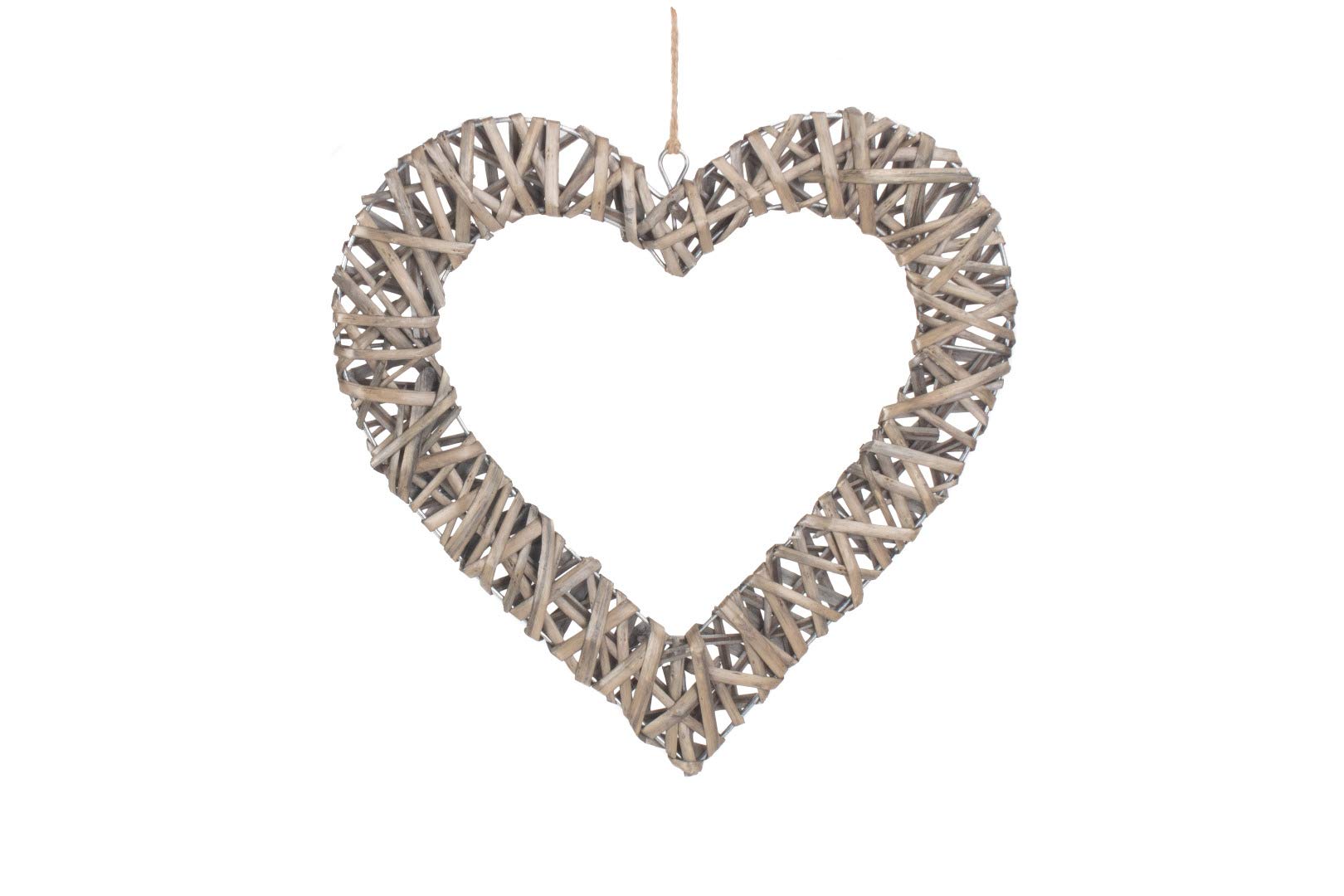 Antique Wash Willow Flat Open Hanging Heart Wreath - Large