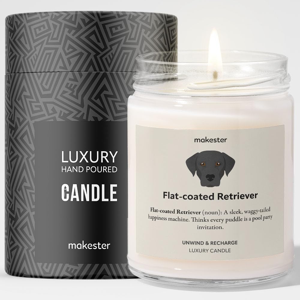 Flat-Coated Retriever Gifts - Luxury Soy Wax Candle - Vanilla, Jasmine, Sugared Almond - Makester