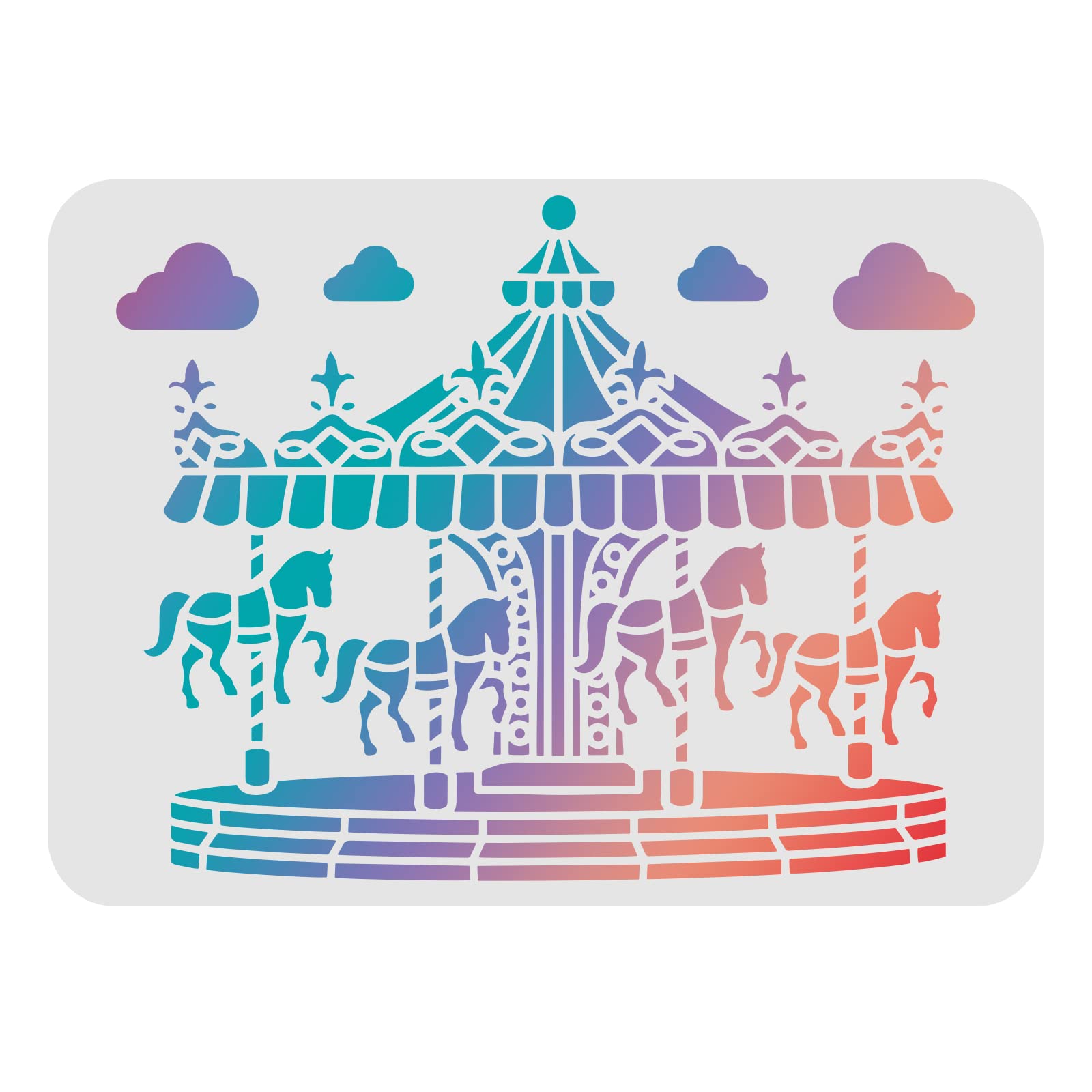 FINGERINSPIRE Carousel Horse Stencil 29.7x21cm Plastic Drawing Painting Pattern With Castle Clouds - Reusable for Wood, Floor, Wall and Tile