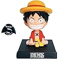 ITUBLE One Piece Bobbleheads Anime Luffy Figure Bobblehead Action Figures Car Dashboard Decorations Accessories Interior Birthday Cake Toppers Phone Holder for Women Men Boys Girls