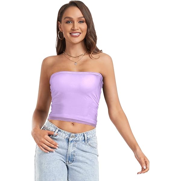 JUZIHAI Light Lavender Women's Tube Tops Cute Trendy Strapless