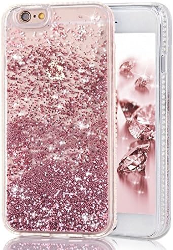 iPhone 6S Plus Quicksand Liquid Case, Surpriseyou 3D Creative Bling Shine Glitter Sparkle Liquid Adorable Flowing Floating Moving Sand Case for iPhone 6 Plus &amp; iPhone 6S Plus (Pink Beads)