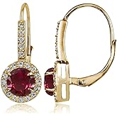 Yellow Gold Flashed Sterling Silver Genuine, Created or Simulated Gemstone and Cubic Zirconia Accents Round Leverback Earrings