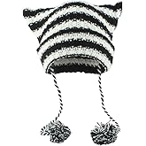 yolrdiw Grunge Emo Clothes Accessories Cute Cat Ear Hat Striped Crochet Y2k Beanie