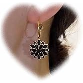 W WEILIRIAN Boho Black Flower Earrings Crystal Flower Drop Earrings for Girls Rhinestone Flower Hoop Earrings Flower Hoop Dangle Earrings Jewelry for Women Gifts