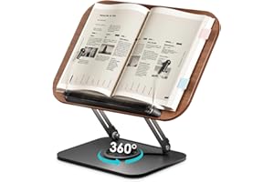 Viozon Book Stand for Reading,Book Holder, Height&Angle Adjustable, 360° Rotating Base, Foldable and Portable, Lightweight for Office, Kitchen, School Textbook, Recipe, Magazine,Kindle,Tablet DW